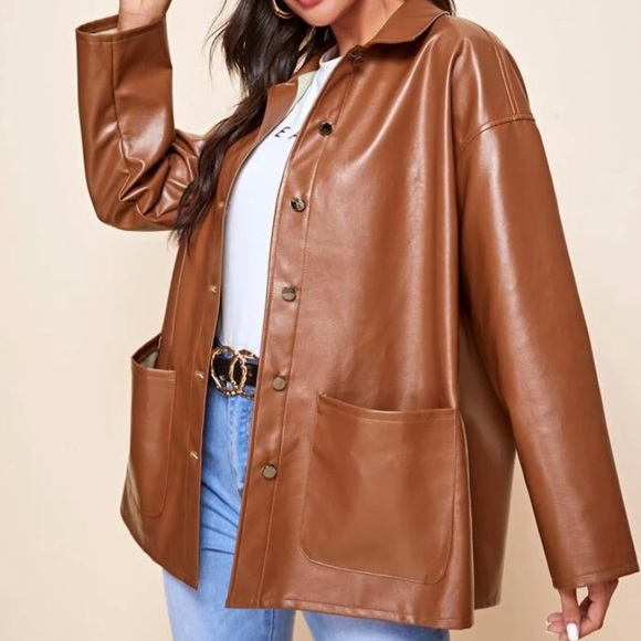 SHEIN PU Leather Coat - Picture 1 of 3